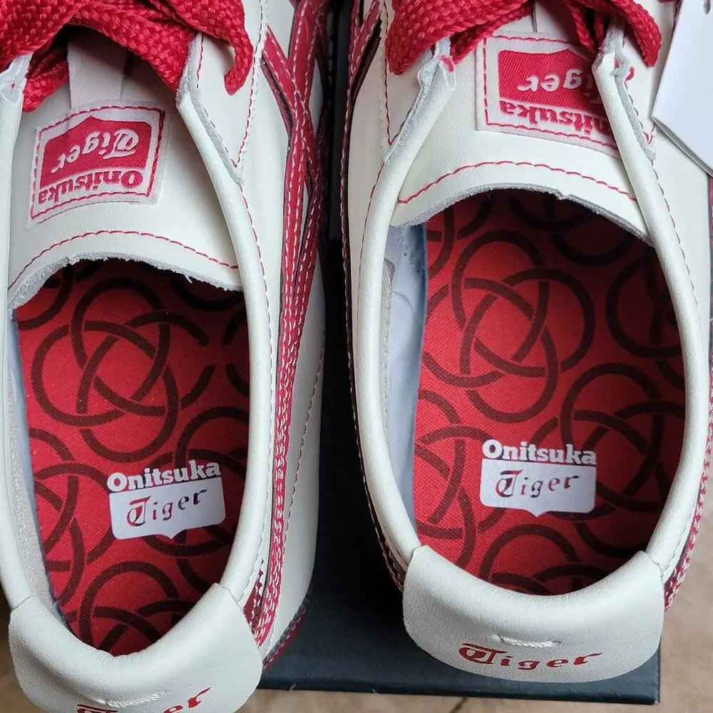 Men Sz 11 Tiger Mexico Low Top Lace Up Fashion Sneakers White Red Street Casual